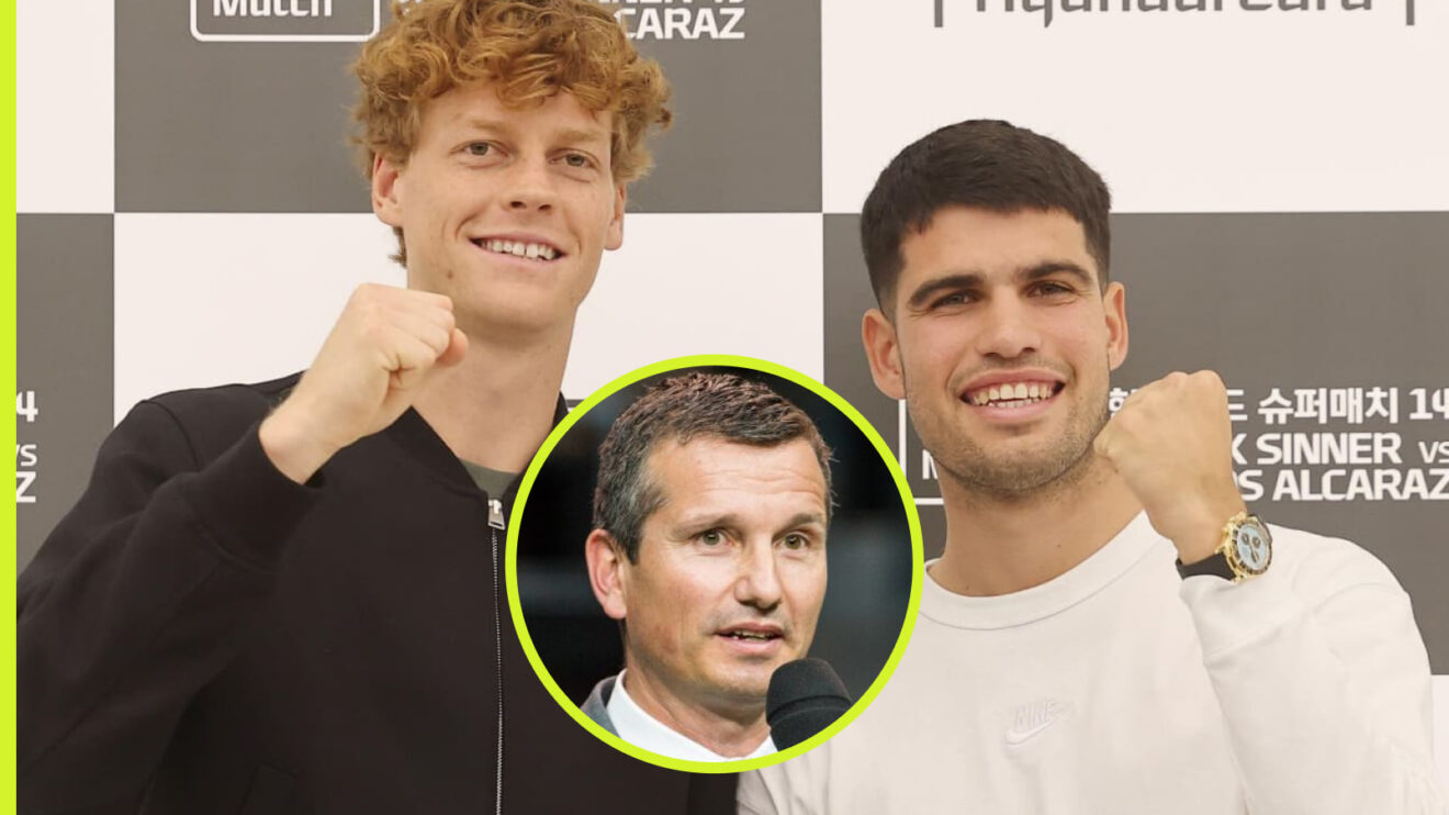 Pictured: Jannik Sinner, Carlos Alcaraz, and Richard Krajicek.