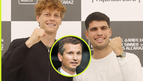 Pictured: Jannik Sinner, Carlos Alcaraz, and Richard Krajicek.