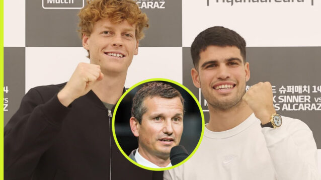 Pictured: Jannik Sinner, Carlos Alcaraz, and Richard Krajicek.