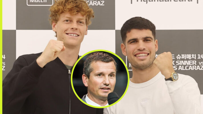 Pictured: Jannik Sinner, Carlos Alcaraz, and Richard Krajicek.