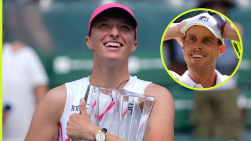 Pictured: Iga Swiatek and tennis pundit Sam Querrey.