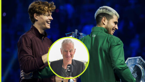 Pictured: Jannik Sinner and Carlos Alcaraz with inset of John McEnroe