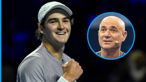 Pictured: Joao Fonseca and Andre Agassi.