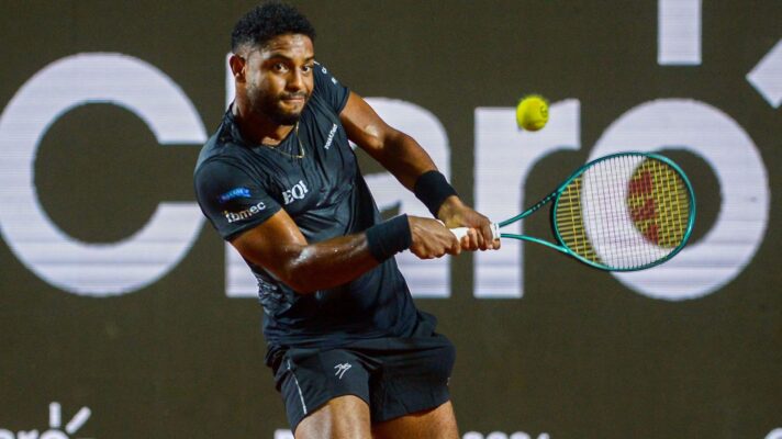 Pictured: Joao Lucas Reis da Silva hits a backhand.