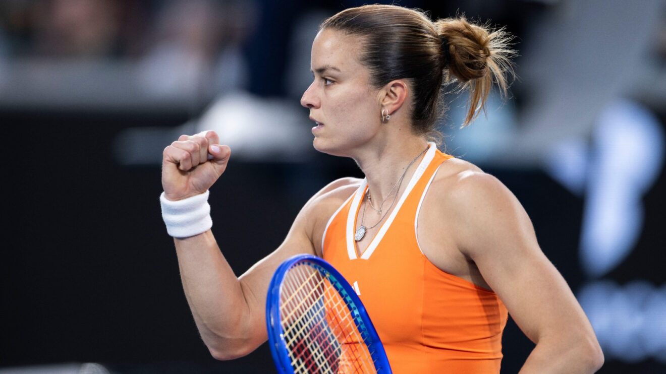 Pictured: Maria Sakkari fistpumps during a match.