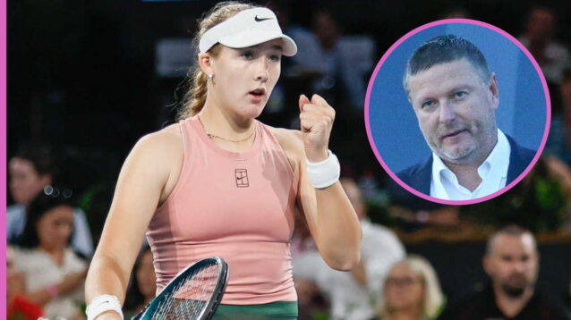 Pictured: Russian tennis players Mirra Andreeva and Yevgeny Kafelnikov.