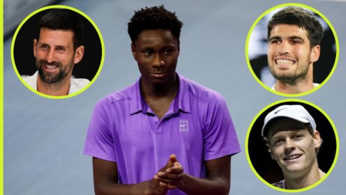 Moise Kouame, Novak Djokovic, Carlos Alcaraz and Jannik Sinner