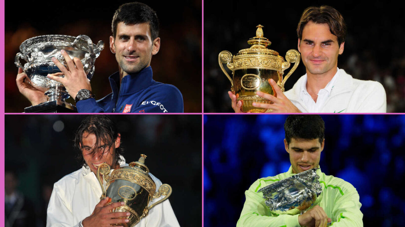 Pictured: Novak Djokovic, Roger Federer, Rafael Nadal and Carlos Alcaraz