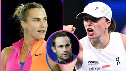 Pictured: Aryna Sabalenka, Iga Swiatek, and Andy Roddick.