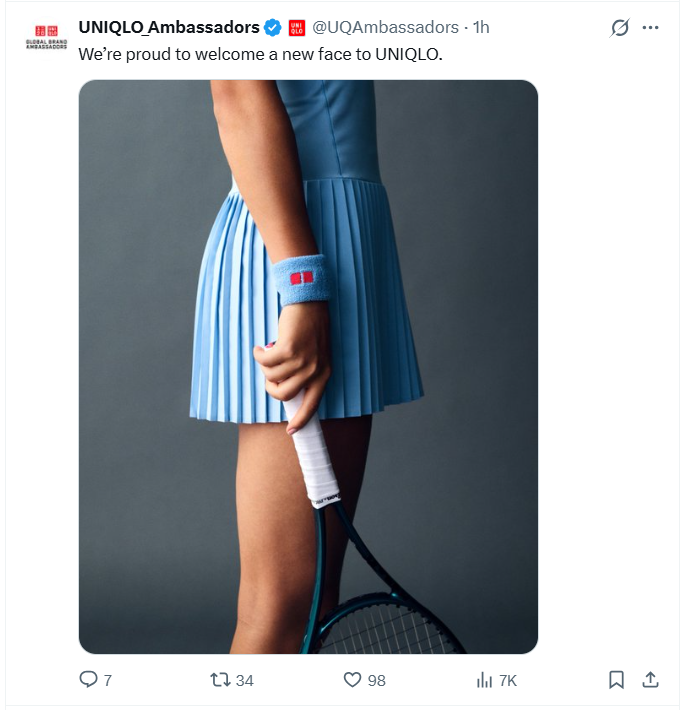 Pictured: UNIQLO Ambassador's post on social media.