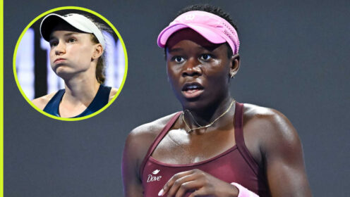 Pictured: Victoria Mboko with Elena Rybakina inset