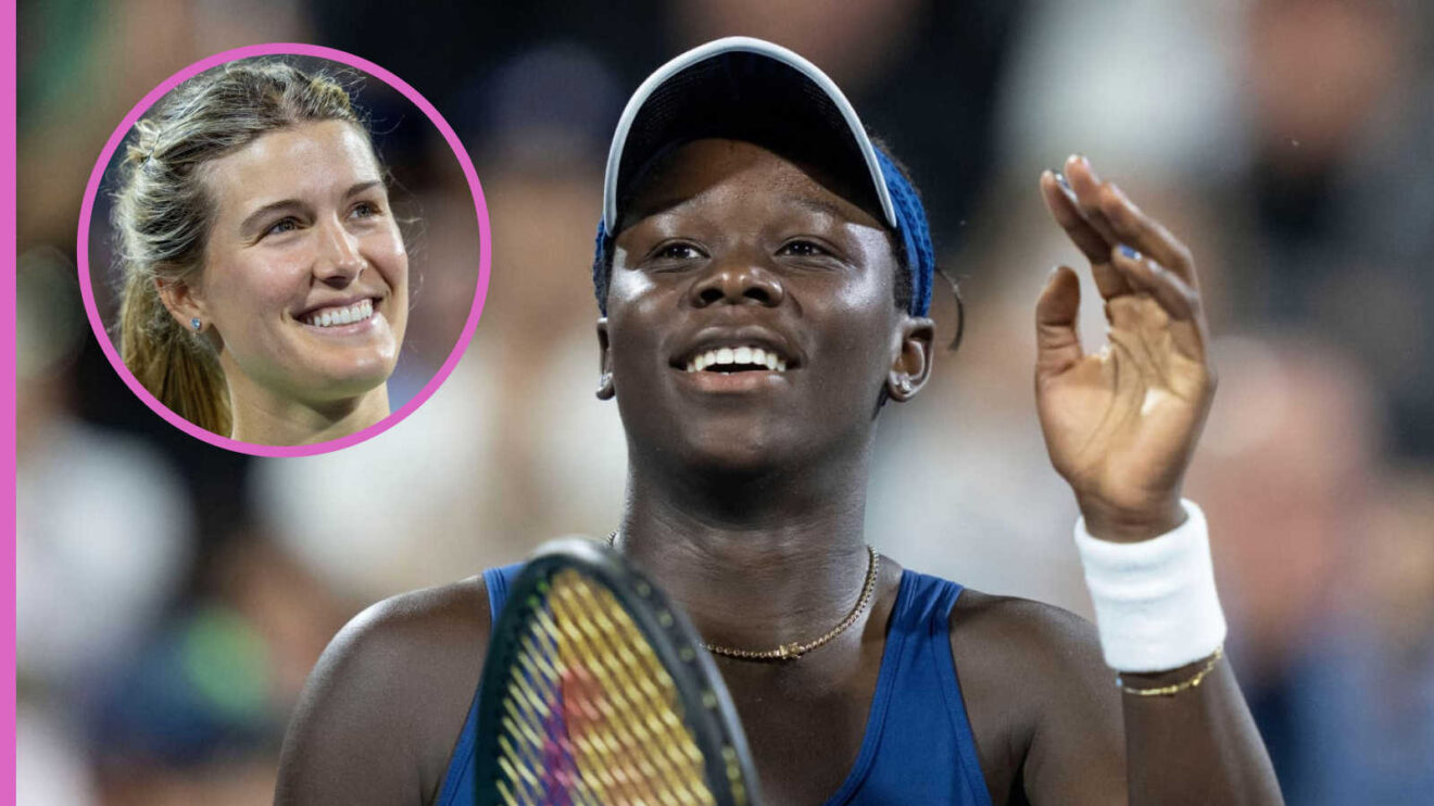Pictured: Victoria Mboko with inset of Eugenie Bouchard