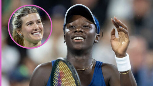Pictured: Victoria Mboko with inset of Eugenie Bouchard