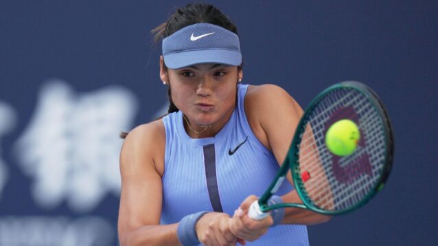 Emma Raducanu plays a shot