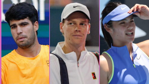 Pictured L-R: Carlos Alcaraz, Jannik Sinner, and Emma Raducanu.