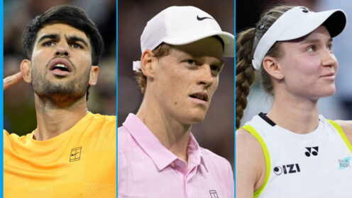 Pictured L-R: Carlos Alcaraz, Jannik Sinner, and Elena Rybakina.