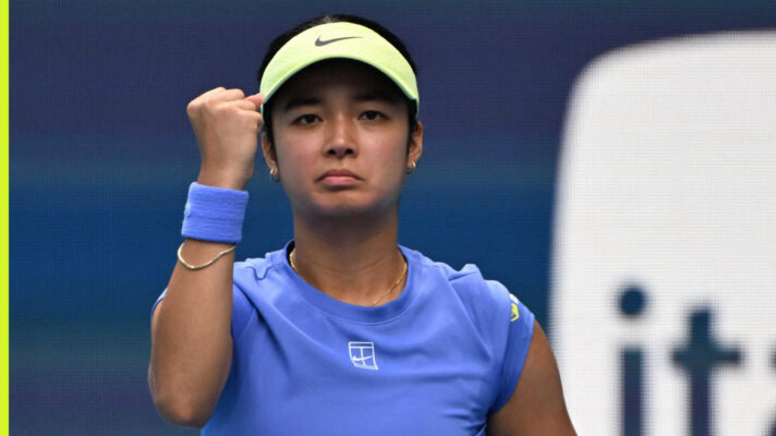 Pictured: Alex Eala celebrates during her match