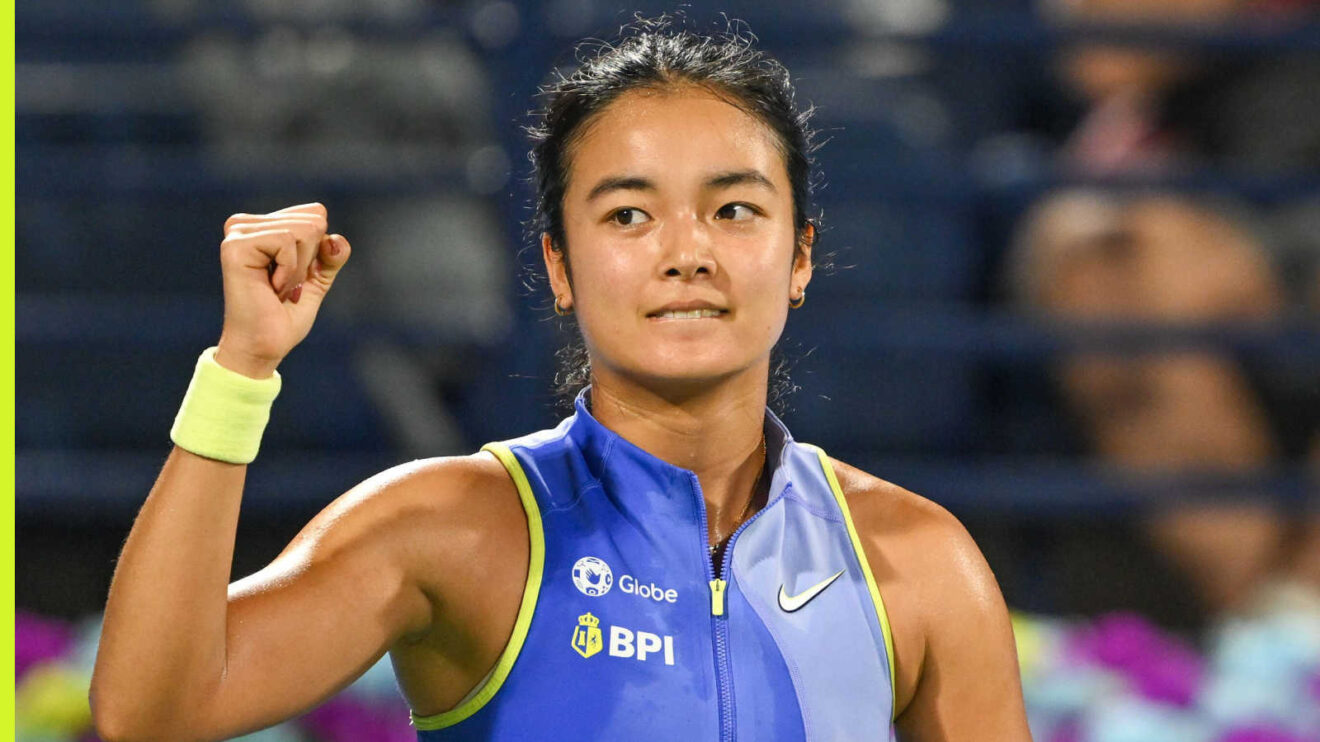 Pictured: Alex Eala celebrates during her match