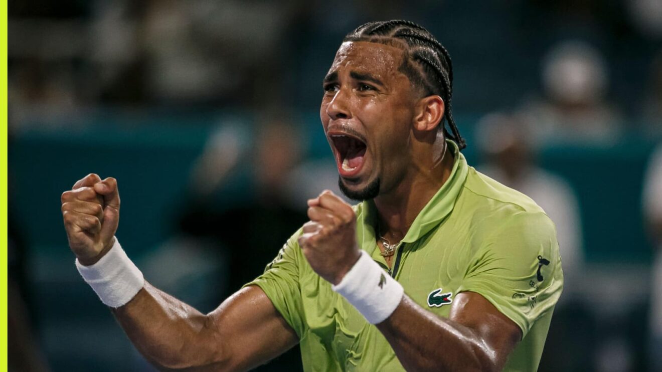 Arthur Fils celebrates at the Miami Open