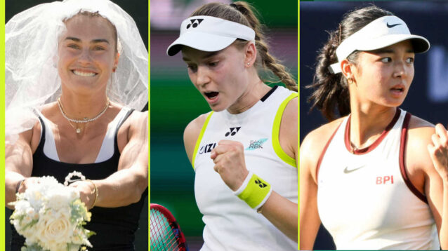 Pictured: Aryna Sabalenka, Elena Rybakina and Alex Eala