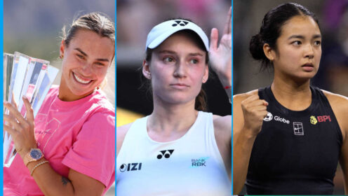 Pictured: Aryna Sabalenka, Elena Rybakina and Alex Eala