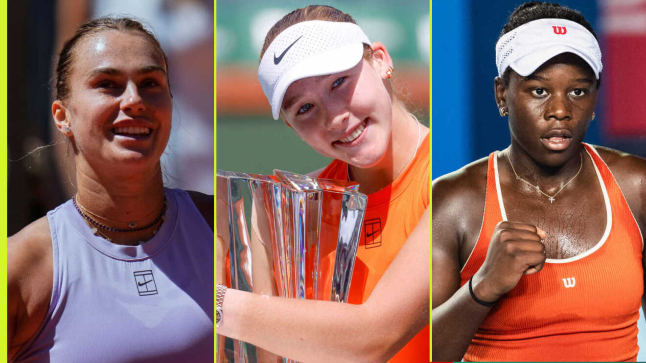 Pictured: Aryna Sabalenka, Mirra Andreeva and Victoria Mboko