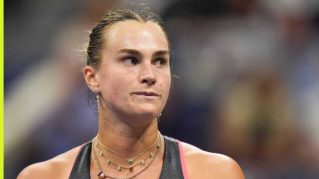 Pictured: Aryna Sabalenka during a match