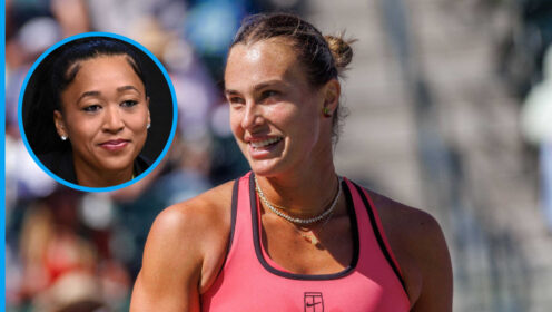 Pictured: Aryna Sabalenka with inset of Naomi Osaka