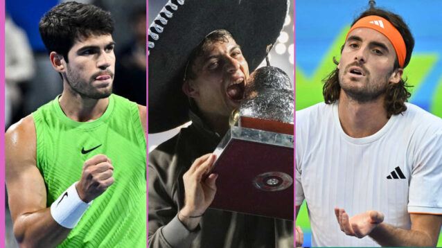 Pictured: Carlos Alcaraz, Flavio Cobolli and Stefanos Tsitsipas