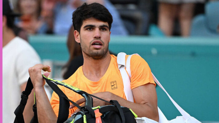 Pictured: Carlos Alcaraz leaves the court