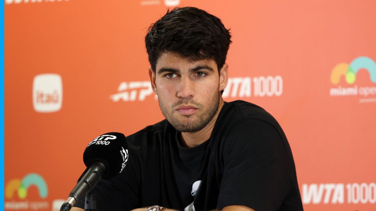 Carlos Alcaraz attends at a press conference