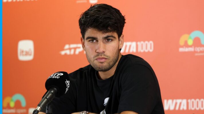 Carlos Alcaraz attends at a press conference