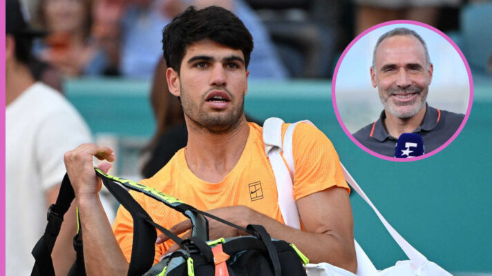 Pictured: Carlos Alcaraz with inset of Alex Corretja