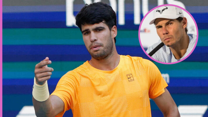 Pictured: Carlos Alcaraz with inset of Rafael Nadal