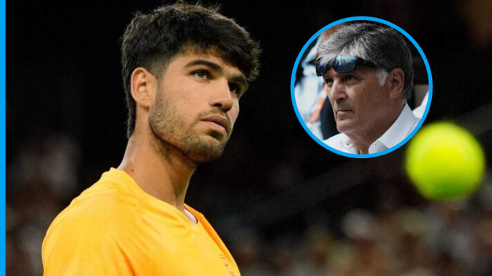 Pictured: Carlos Alcaraz with inset of Toni Nadal