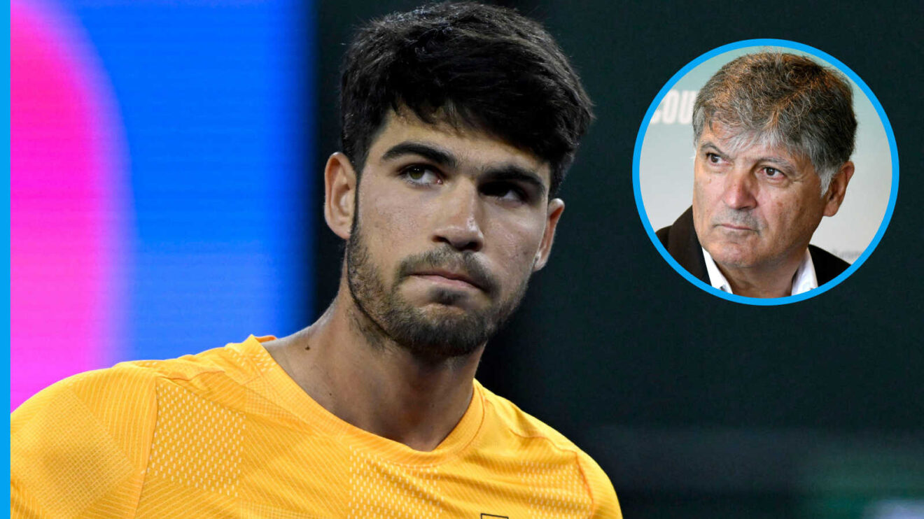 Pictured: Carlos Alcaraz with inset of Toni Nadal