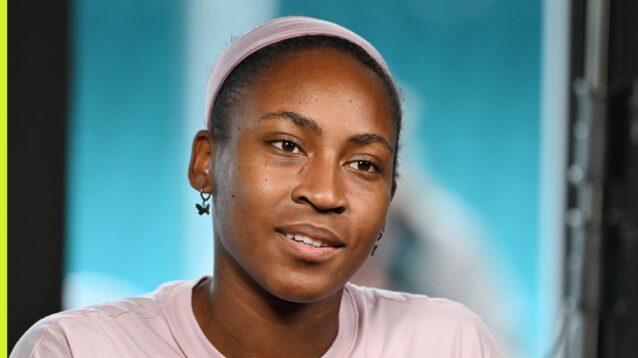 Coco Gauff speaks at the Miami Open