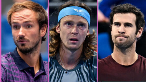 Pictured: Daniil Medvedev, Andrey Rublev and Karen Khachanov