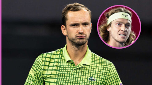 Pictured: Daniil Medvedev with inset of Andrey Rublev