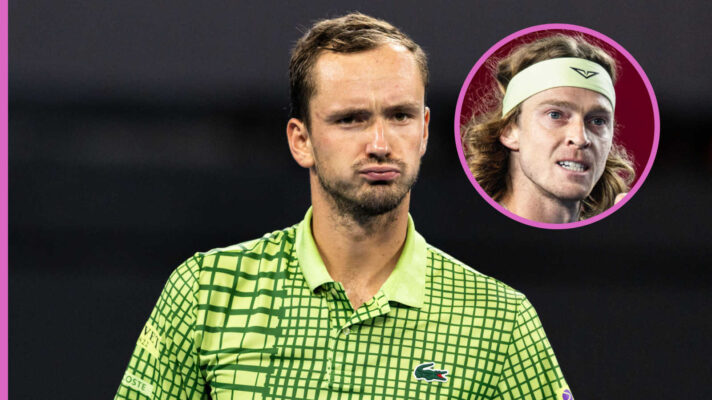 Pictured: Daniil Medvedev with inset of Andrey Rublev