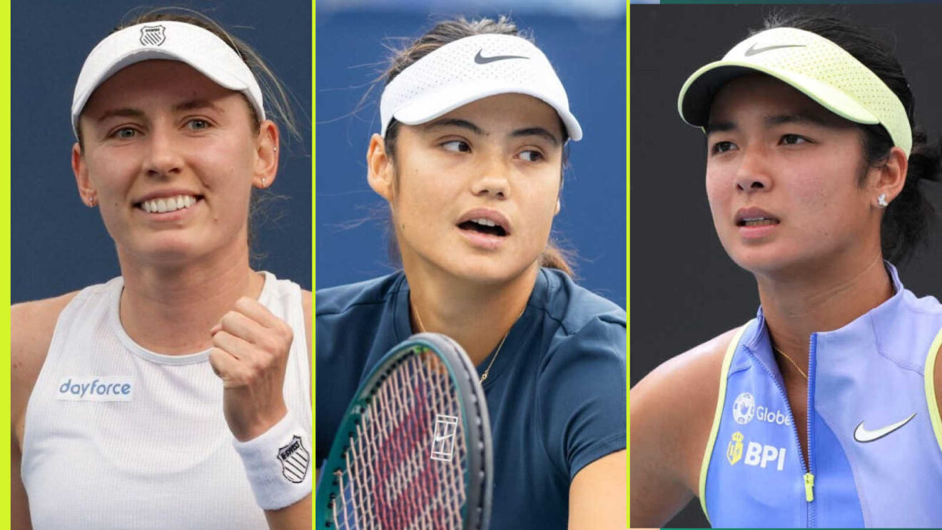 Pictured: Ekaterina Alexandrova, Emma Raducanu and Alex Eala