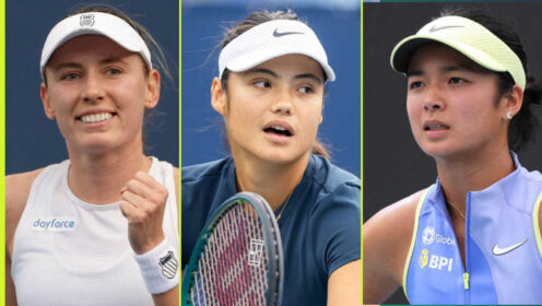 Pictured: Ekaterina Alexandrova, Emma Raducanu and Alex Eala