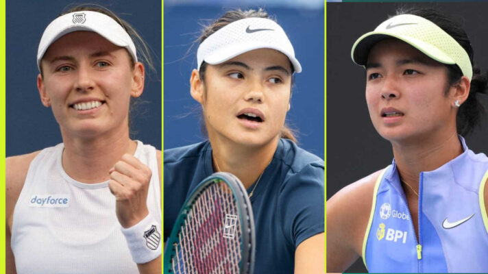 Pictured: Ekaterina Alexandrova, Emma Raducanu and Alex Eala