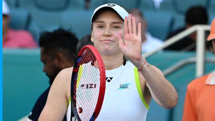 Pictured: Elena Rybakina celebrates