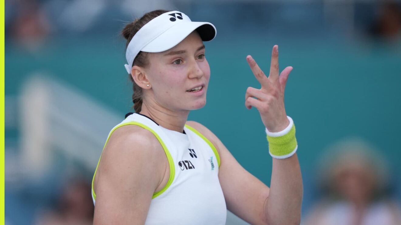 Elena Rybakina reacts at the Miami Open
