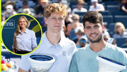 Jannik Sinner and Carlos Alcaraz with Gigi Salmon