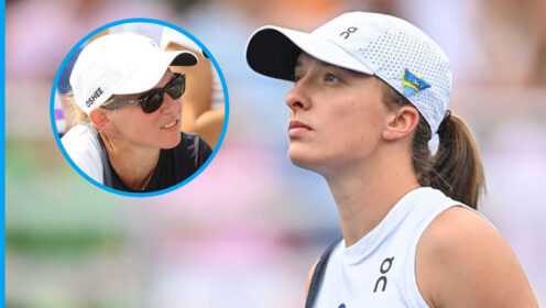 Pictured: Iga Swiatek with inset of Daria Abramowicz