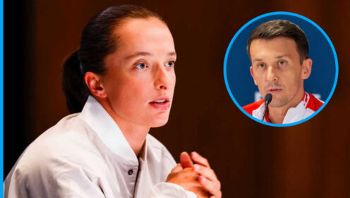 Pictured: Iga Swiatek with inset of Dawid Celt