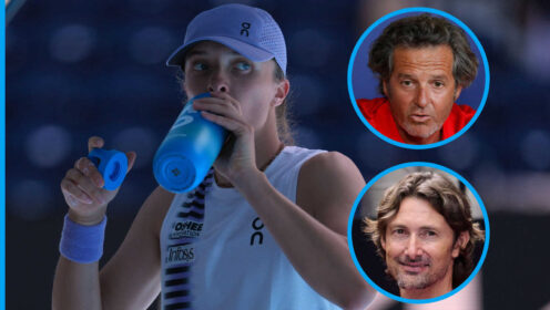 Pictured: Iga Swiatek with insets of Francisco Roig and Juan Carlos Ferrero