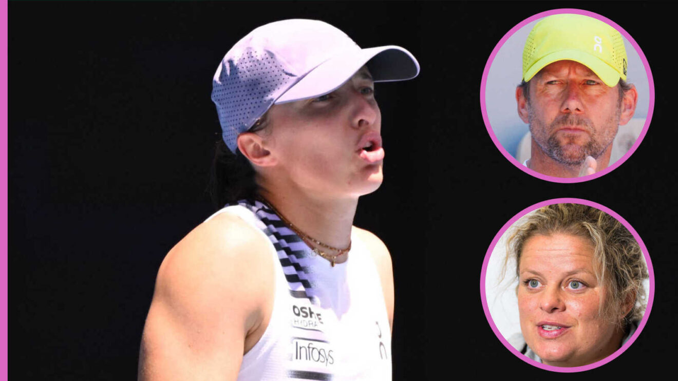 Pictured: Iga Swiatek with insets of Wim Fissette and Kim Clijsters
